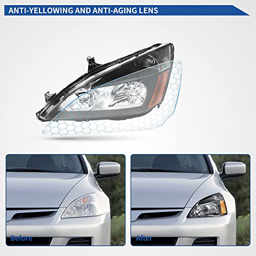 Image of oEdRo Headlight Assembly Compatible with 03 04 05 06 07 2003-2007 Accord, Headlamp with Black Housing Amber Reflector Clear Lens