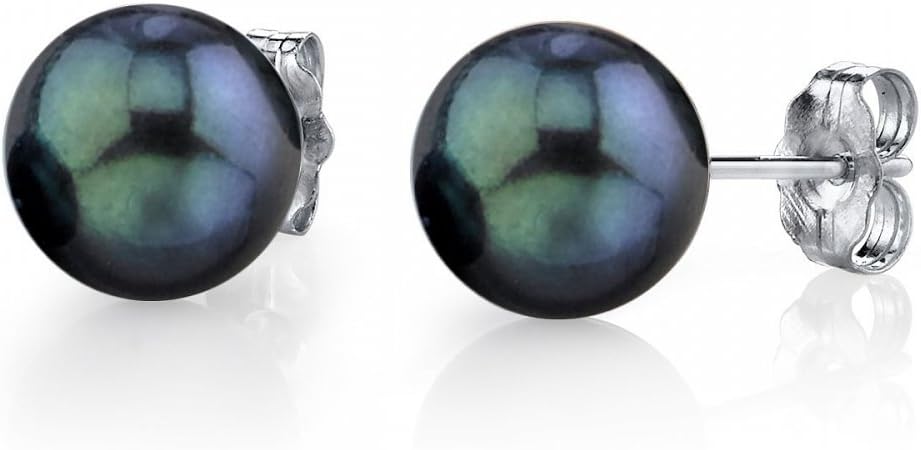 6.0-6.5mm Black Akoya Cultured Pearl Stud Earrings in 14K Gold
