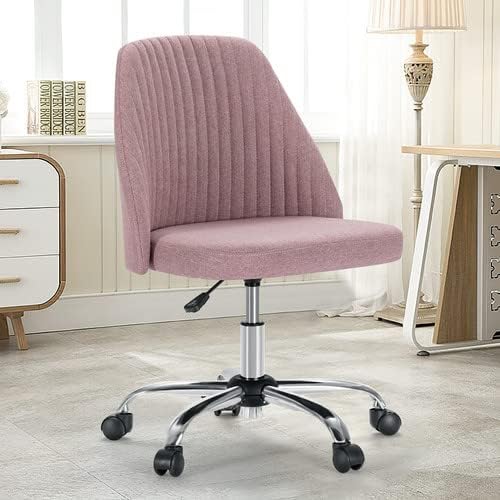 Home Office Chair - Armless Computer Desk Chair Adjustable Cute Modern Task Rolling Chair with Lumbar Support for Make Up,Small Space, Bed Room Light Pink