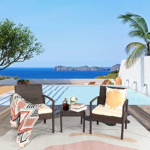 Kawivast 3 Pieces Patio Furniture Set, Front Porch Furniture, Rattan Wicker Furniture, Balcony Furniture Set, Small Patio Furniture,Outdoor Patio Furniture, Bistro Sets #TOP15