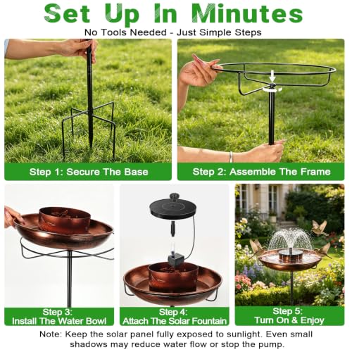 Gleom Metal Bird Bath with Solar Fountain, 38.8" Standing Bird Bath by Gleom - Used condition - Image 4