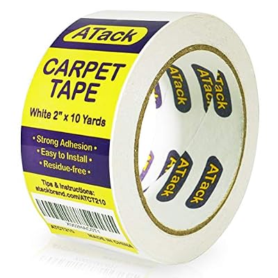 ATack Carpet Tape for Area Rugs and Carpets, Removable, 2 Inches x 10 Yards, Ideal for Stair Treads, Rugs, Carpets Over Carpets or Delicate Hardwood Floors