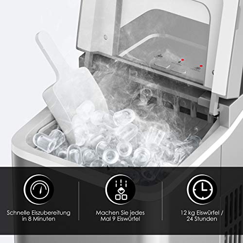 GOPLUS Eiswürfelmaschine, 12kg in 24 Std. Eiswürfelbereiter mit Selbstreinigung, 9 Eiswürfel in 8 Min, Ice Cube Maker… – Bild 3