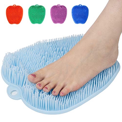 Shower Foot Cleaner Scrubber Massager, Foot Pain Tired Feet Relaxing Acupressure Mat for Shower Floor with Non-Slip Suction Cups, Increase Circulation, Exfoliation (Baby Blue, 10.3 x 9.5 Inches)