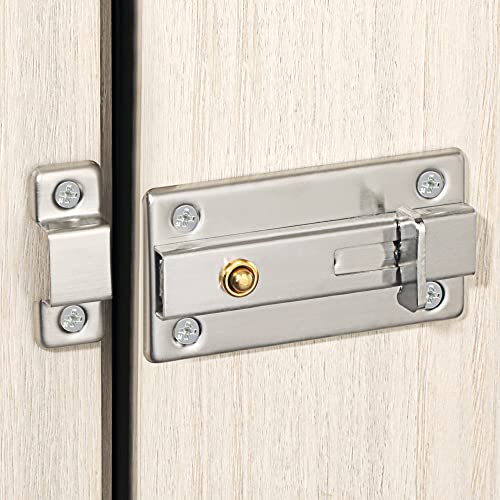 Alise Slide Bolt Gate Latch,Spring-Automatic Barrel Bolts Latches Safety Door Lock,Gate Hardware for Inside Door Fence Toilet Barn Pet Doors,Stainless Steel Bolt Latches,Brushed Finish,MS3000-LS
