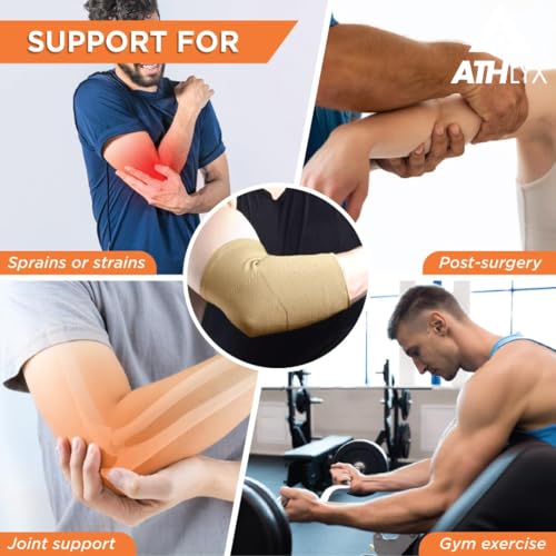 Image of Cotton Elbow Support, Pain Relief Belt for Elbow Joint Pain, Sport Injuries, Tennis Elbow, Joint Sprain for Men & Women for Gym, Sleeves For All Type Of Pain Relief (Beige)