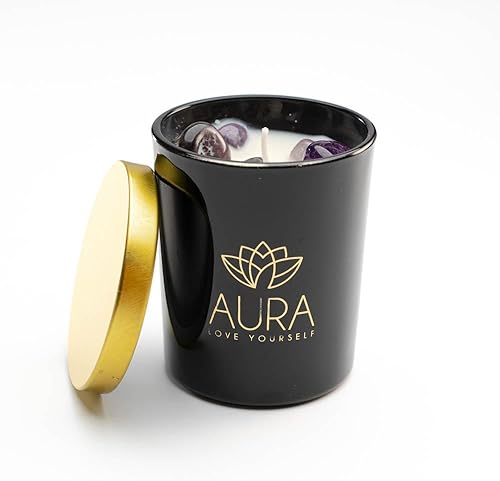 Vela de cristal curativo, velas perfumadas de lavanda con cristales de cuarzo rosa, vela de manifestación, velas de aromaterapia de cera de soja