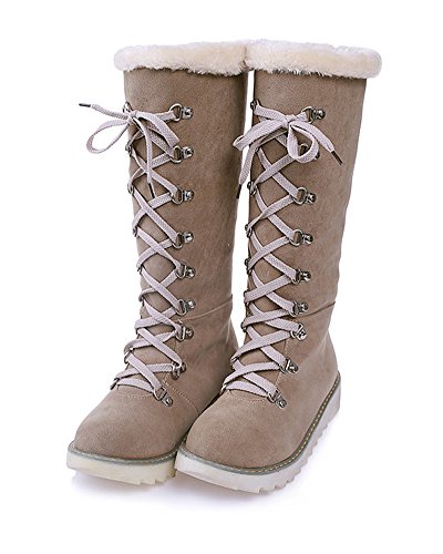 Minetom Mujer Invierno Tobillo Bota Forrado Botas Señoras Ata para Arriba Plano Zapatos Beige EU 35