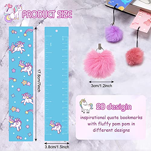 Cute Theme Bookmarks With Pom Pom Pendents Bookmarks For Kids Girls Children Teens Reader Student Colorful Charms Page Markers Bookmark School Classroom Prize Reading Reward Favors Supplies (20 Sets) #TOP1