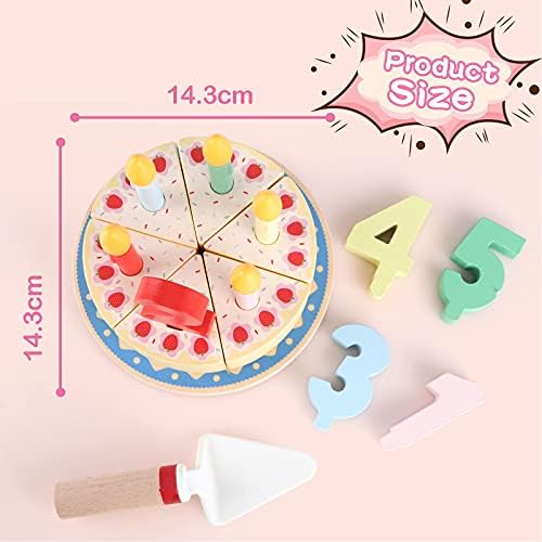 KABENFIS Wooden Cutting Birthday Cake Toys Play Food Set DIY Pretend Play with Candles for Kids boys and girls