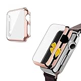 2win2buy wcase-c24 Apple Watch Series 1 Ultra Thin 9H Hardness Electroplate Screen Protector with Metal Bumper - 38 mm - Rose Gold