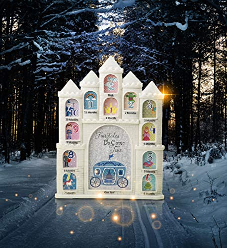 Mozlly White Fairy Tales Do Come True Castle Baby First Year Collage Photo Frame Glitter Finish 12 X 9.5 Inch Nursery Room Decor For Little Prince & Princess 1 Month-1 Year Pictures #TOP4