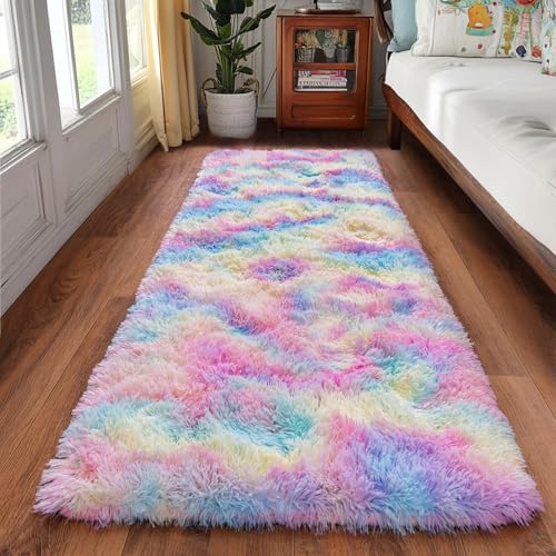 Rainbow Runner Rugs for Bedroom, 2x6 Rug Runners for Cute Girls Room, Bedside Indoor Floor Fluffy Shag Carpet, Plush Soft Rug for Nursery Dorm Kids Home Decor