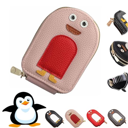 Generic Cute Penguins PU Credit Card Coin Wallet,Creative Cartoon Penguin Accordion Card Wallet,Portable Penguin Card Holders with Zip,Multi-slots Credit Cards Bag PU Leather Cute Wallet Bag (Pink)