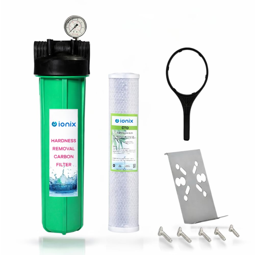 IONIX Whole House Water Filter With Glycerine Pressure Guage&Industrial Quality Double O Ring Housing/Tank Filteration Systems,Hardness&Scaling Filter For Whole House,1 Set,Green,Sedimentation-image-30