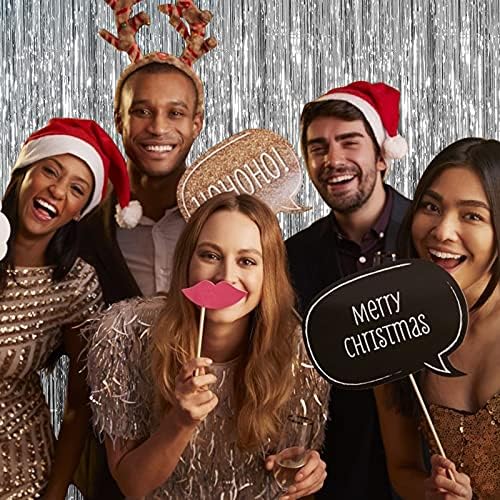 2 Pack Foil Curtain Backdrop Silver Metallic Tinsel Foil Fringe Curtains Photo Booth Props for Birthday Wedding Engagement Baby Shower Bachelorette Christmas Holiday Celebration Party Decorations - 3
