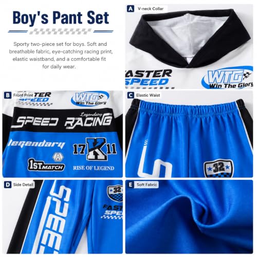 Image of Boy 2 Piece Outfits Long Sleeve Racing Hoodie Top and SweatPants Fall Winter Clothing Set Sizes 5-12 Years