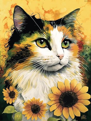 Kit de peinture diamant 5D chat et fleurs 30x40 cm pour adultes