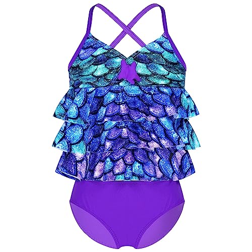 Moily Kids Girls Mermaid Bikini Tankini Set Ruffles Tank Top with Briefs Bottoms 2 Piece Swimming Bathing Suit2