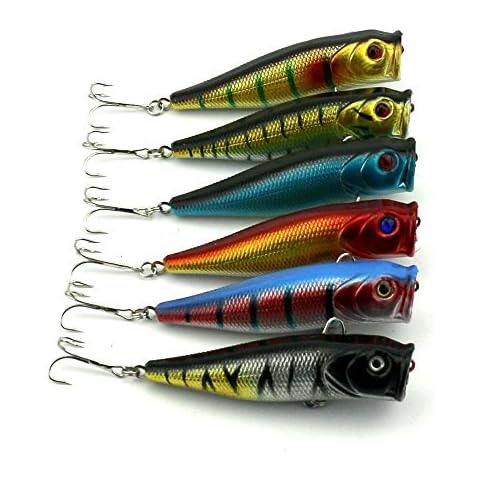 LENPABY 6PCS Surface Topwater Popper Floatin Lures Hard Trolling Baits Hook Tackle for Freshwater & Saltwater 9cm /3.54"/14g Cover