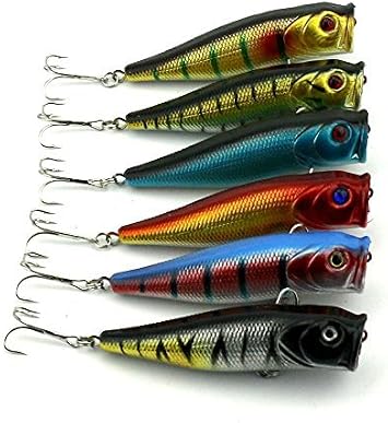 6PCS Surface Topwater Popper Floatin Lures Hard Trolling Baits Hook Tackle for Freshwater & Saltwater 9cm /3.54"/14g