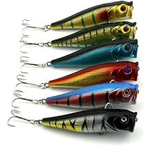 6PCS Surface Topwater Popper Floatin Lures Hard Trolling Baits Hook Tackle for Freshwater & Saltwater 9cm /3.54"/14g
