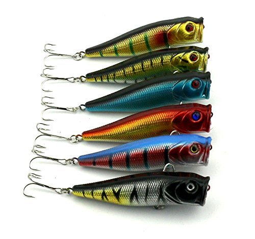 LENPABY 6PCS Surface Topwater Popper Floatin Lures Hard Trolling Baits Hook Tackle for Freshwater & Saltwater 9cm /3.54"/14g