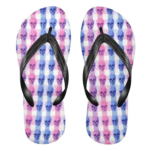 Flip Flop Sandals Cute Skull Plaid Print for Women Men Beach Outdoor XS