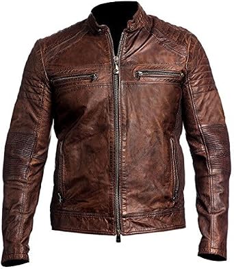 Amazon.com: Cafe Racer Vintage Motocicleta Retro Biker Cuero Marrón  Desgastado Hombre : Ropa, Zapatos y Joyería