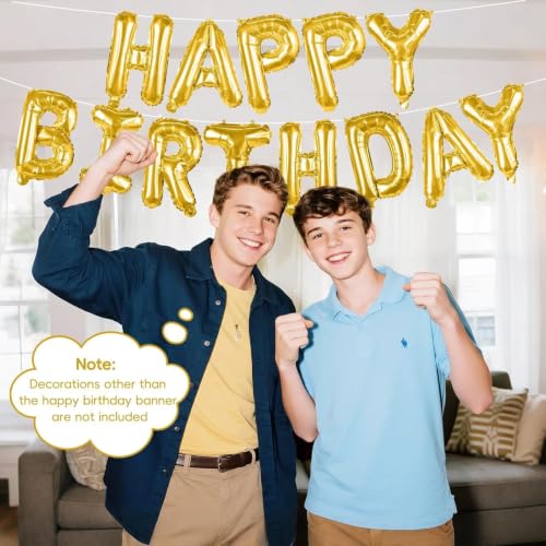 Image of Gold Happy Birthday Banner Balloons 16 Inch Mylar Foil Letters