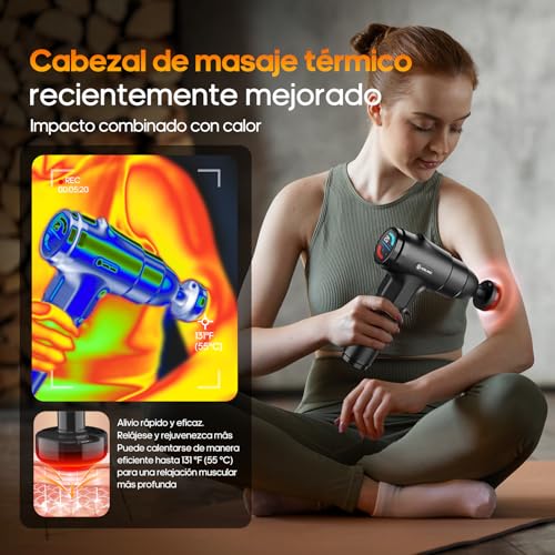 AERLANG Pistola de Masaje Muscular con Calor – Masajeador Muscular Profundo con 20 Velocidades, 7 Cabezales y Pantalla LED, Masajeador Cervical y Espalda – Regalo para Hombre, Mujer, Papá y Mamá - Image 2