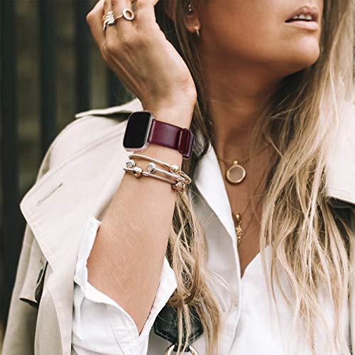 Kades For Fitbit Versa 2 Bands, Leather Band Replacement Strap Compatible With Fitbit Versa 2/Versa/Versa Lite/Versa Se Smartwatch For Women Men (Wine Band+Rose Gold Buckle) #TOP6
