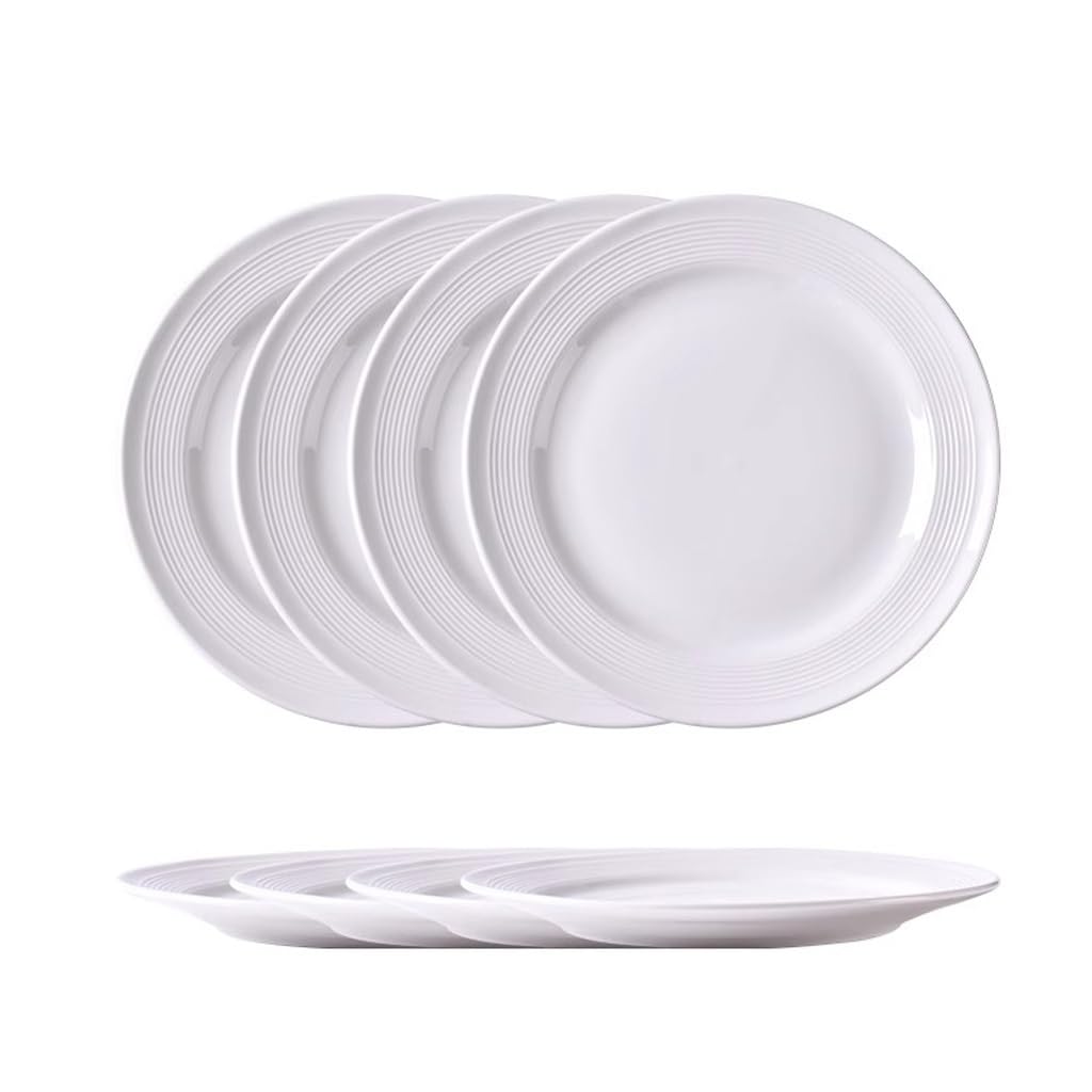 Nff Juego De 4 Platos Llanos De Cerámica Blanca De 25 Cm Con Rosca, Grandes, For Servir Carnes, Pastas Y Postres. Apto For Lavavajillas.(10 inch)