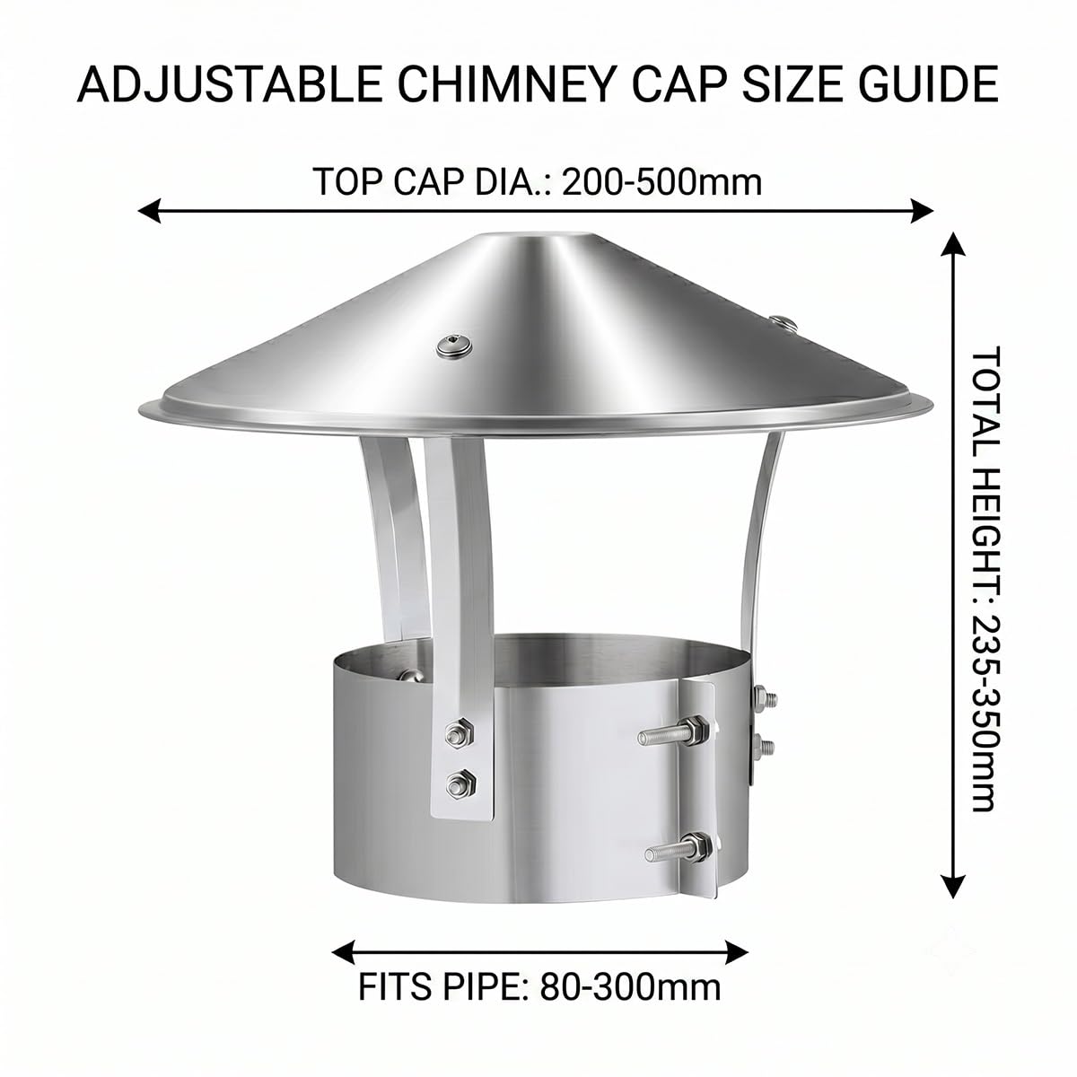 Copertura Per Camino Comignolo Antipioggia Cappuccio Acciaio Inox Tetto Sfiato Aria Canna Fumaria Scarico Fumi Stufa Legna Caldaia Cappello Esterno Resistente Alle Intemperie(220mm)