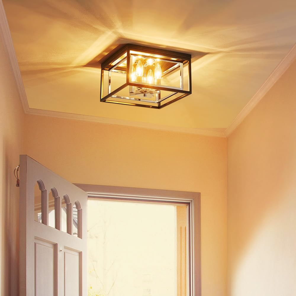 Saint Mossi Kronleuchter Modern, Modern Deckenleuchte, Deckenlampe Wohnzimmer Wohnzimmerlampe mit 4 E14 Lampenfassungen Glasschirm
