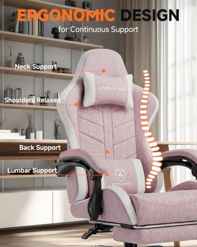 Image of GTPLAYER Gaming Chair for Adults, Computer Chair with Footrest, Pink | Ergonomic Video Game Chair with 90-155 Recline, Removable Headrest & Lumbar Support, All-Day Comfort for Home & Office