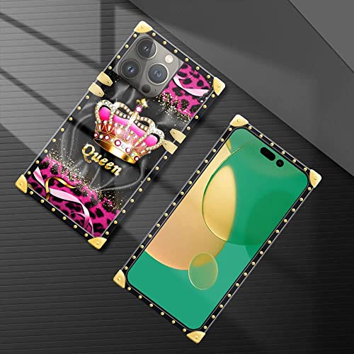Daizag Iphone 14 Pro Max Case,Leopard Gold Diamond Queen Iphone 14 Pro Max For Girls,Square Fully Protected Reinforced Corners Design Soft Tpu Silicone Back Cover Case For Iphone 14 Pro Max 6.7-Inch #TOP1