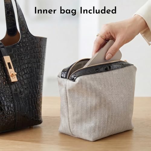 Image of Tote Bag for Women Vegan Leather Bucket Purse for Women Top Handle Handbag Shoulder Bag with Detachable Small Purse