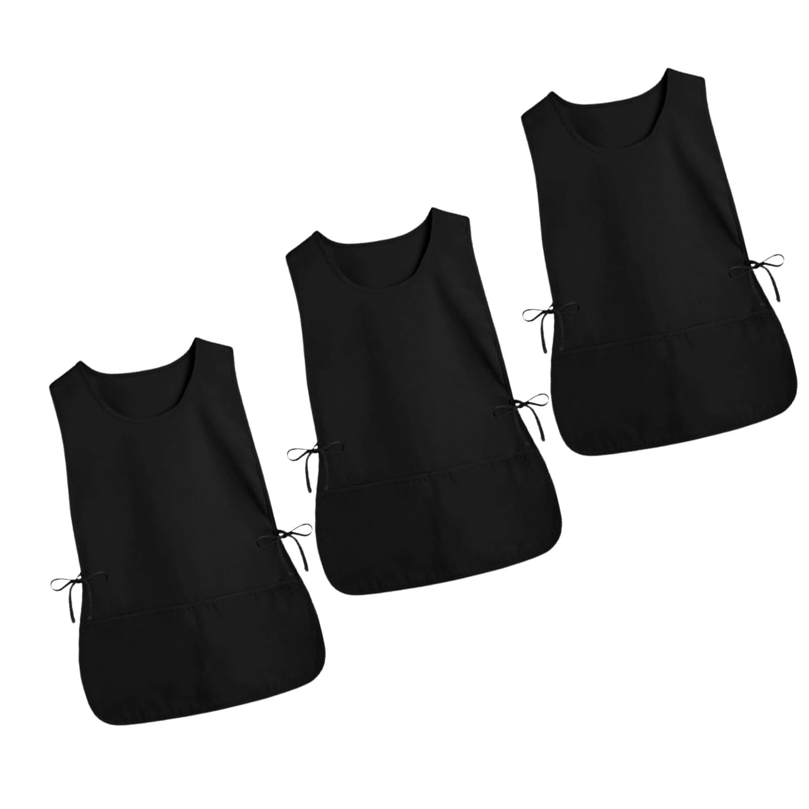 GLEAVI Delantal de Poliéster para Peluquería y Cocina con Bolsillos, Resistente al Desgaste, Color Negro, Pack de 3 Unidades para Hombres y Mujeres