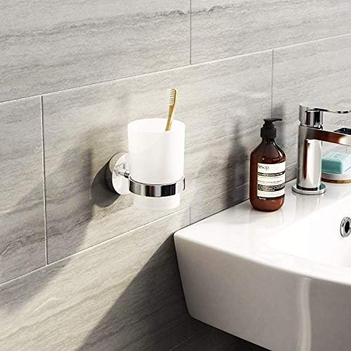 Toothbrush Glass Tumbler with Holder Stainless Steel Chromed (Single Tumbler)