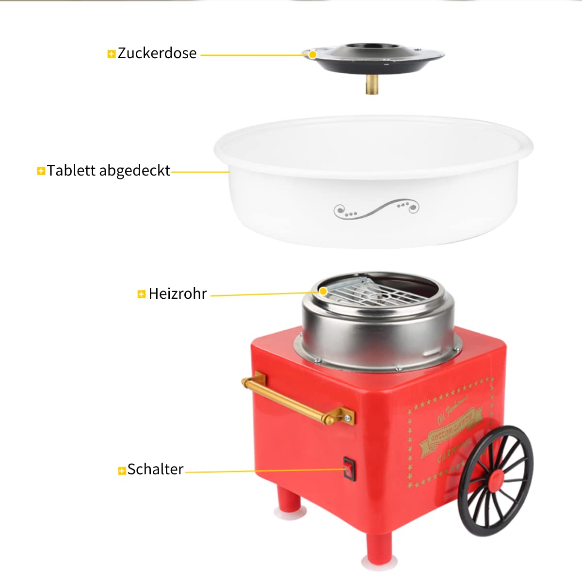450W Zuckerwattemaschine Set für Zuhause Cotton Candy Machine mit Messlöffel und 10er Stäbchen, für Geburtstagsfeiern, Kindertag und Weihnachten (Rot B)