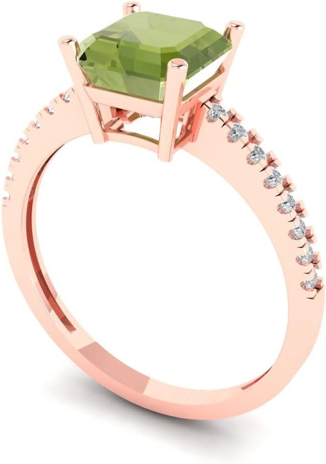 Clara Pucci 2.7 cttw Peridot 14K Rose Gold Solitaire with Accents Ring for Women - Cocktail Statement Fashion Jewelry Gift (6.5mm, Cushion Cut) - Image 2