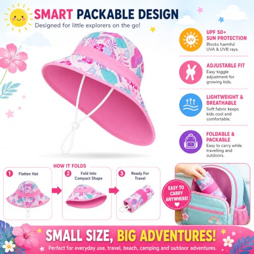 Image of VRITRAZ Sun Protection UPF50+ Bucket Hat Toddler Summer Beach Play Hats with Neck Flap for Girl, Boy, Kids Summer Hat, Bucket Hat for Kids Ages 3-10 Years