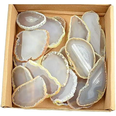 30 Pieces Agate Slices Stone Slab 2"-3" in Length for Wedding Name Cards Namecards Place Cards - White/Grey Cover