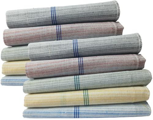 Image of Men's Cotton Handkerchiefs (Pack of 10, Striped, Multi-Colored)