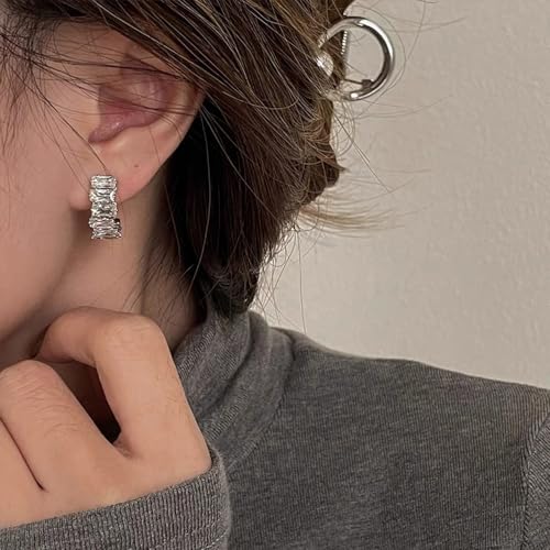Crystal Half Hoop Earrings Sparkling Rhinestone Paved Hoop Earrings Stud Dainty CZ Small Trendy Chunky Thick Hoop Earrings Vintage Wedding Statement Earrings for Women Girls3