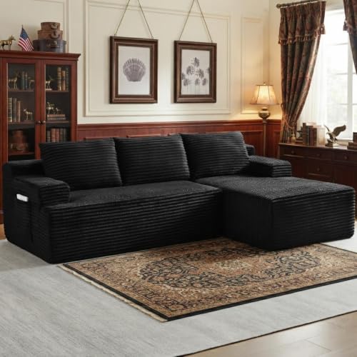 96" L Shaped Sectional Sofa Boneless Cloud Couch for Living Room - Corduroy Memory Foam Modular Sofa Compression Couches with Deep Seat for Living Room Bedroom, No Assembly