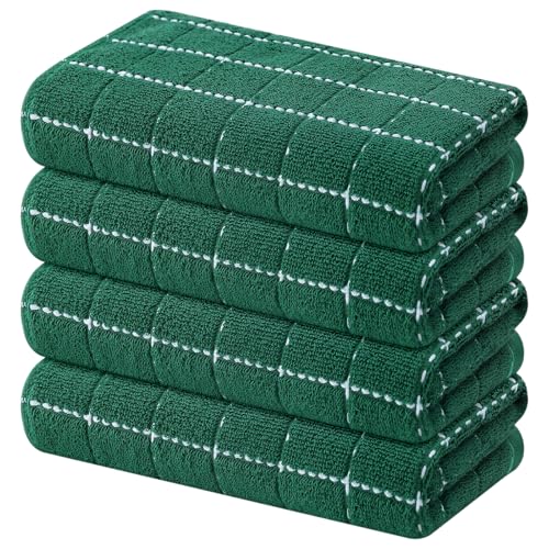 Mordimy Cotton Checkered Kitchen Towels, 16"x 26", 4 Pack, Dark Green