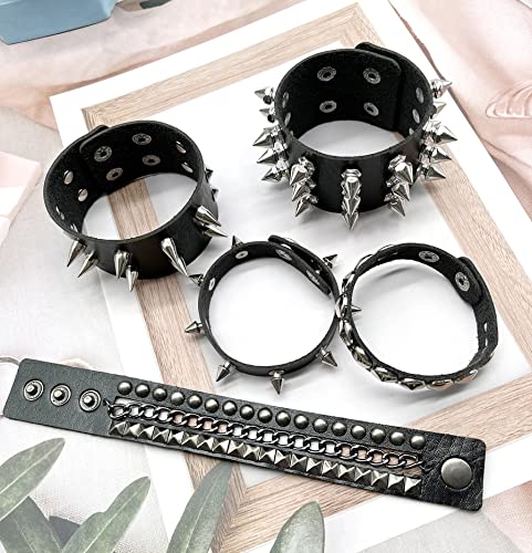 Firazio 10 Pieces Punk Studded Bracelet Black Leather Rivet Bracelet Cuff Wrap Bangle For Women Men Snap Button Goth Rock Wristband Bracelet Unisex For Halloween Party Favors Accessories #TOP5