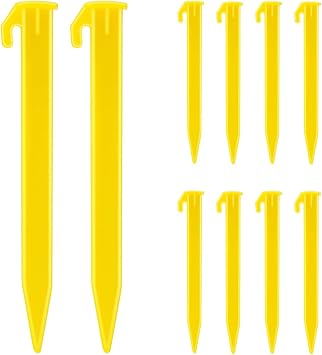 10 Pack Plastic Tent Stakes Heavy Duty Beach Tent Pegs Canopy Stakes for Camping Gardening Backpacking Tent Pegs Spike Hook for Outdoor Garden Decorations Lawn Tarp Sand Stakes for Beach Yellow